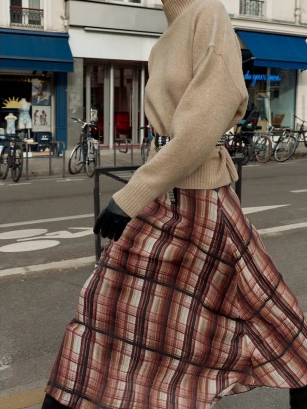 Zara Burgundy and Cream Plaid Maxi Skirt